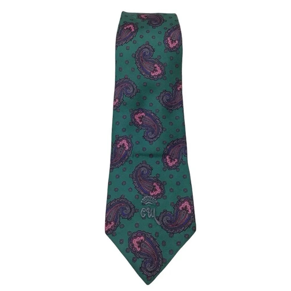 Woolf Brothers Green Paisley Print Necktie